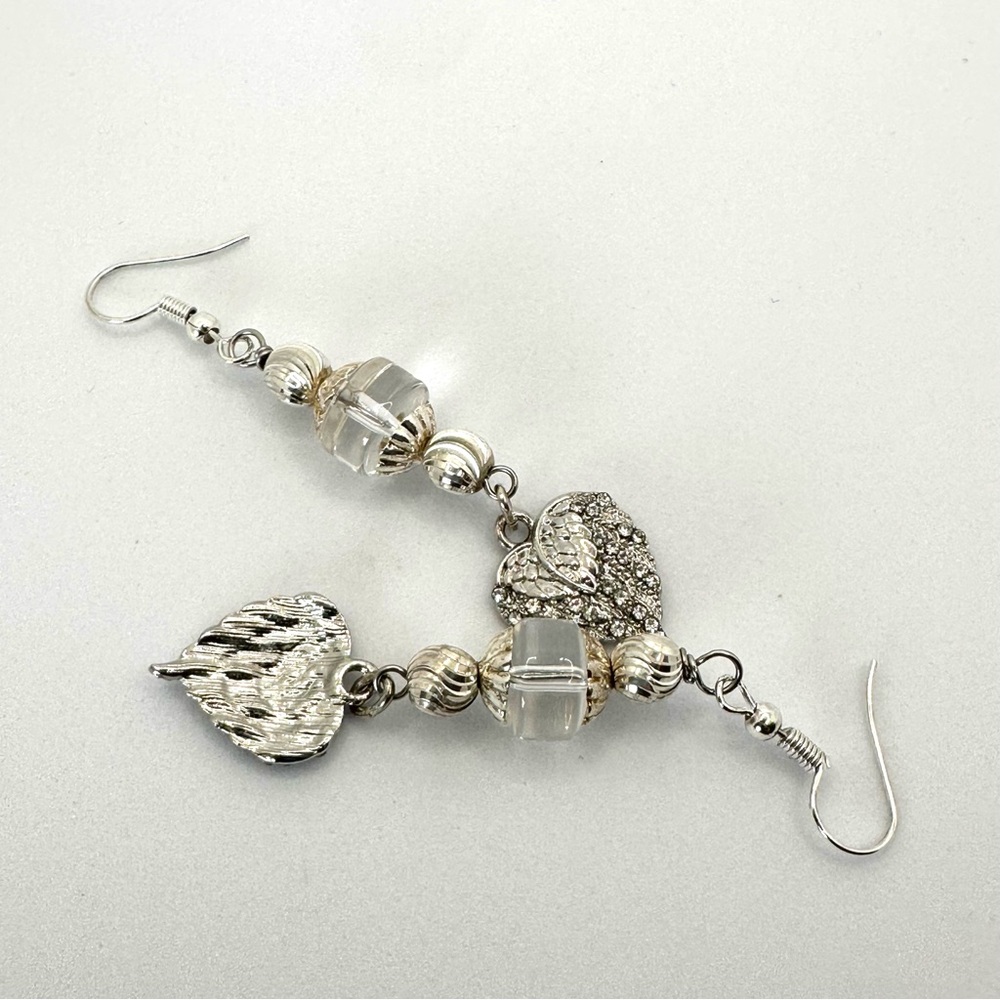 NEW Handmade - Silver Heart Dangle Earrings - Picture 6 of 9